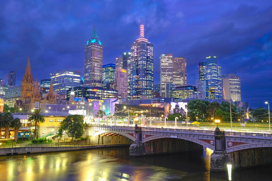Light Show During Blue Hour, Princes Bridge and Yarra River, Melbourne - 1