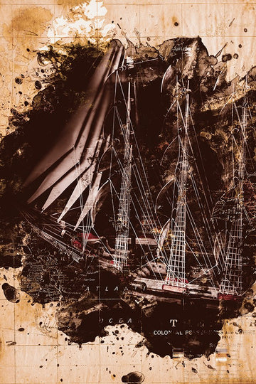 Abstract vintage ship and old world paper map - 1