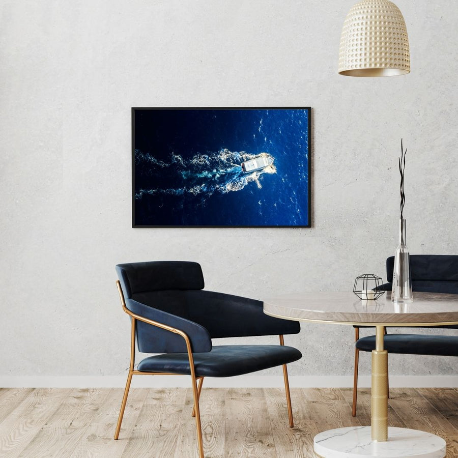 Aerial Boat in Deep Blue Ocean  – Nautical Coastal Decor - 3
