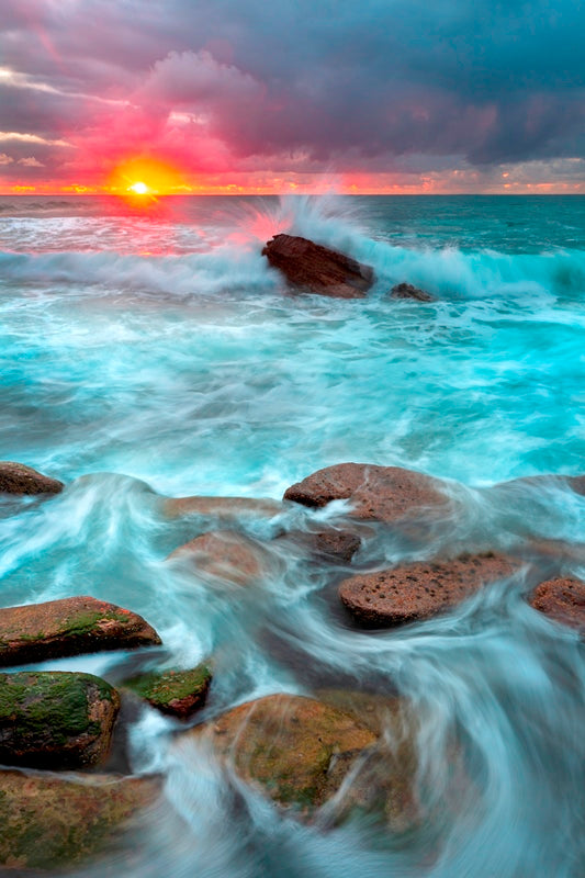 Ocean rocky sunrise