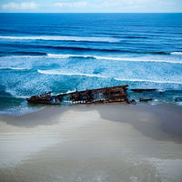 Aerial photo of the Maheno Shipwreck on K'gari (Fraser Island)
