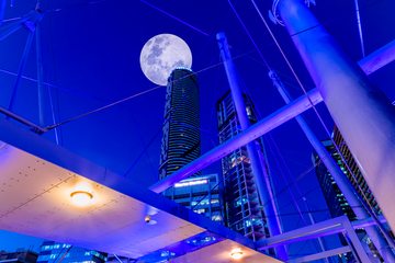 Full moon over Kurilpa Bridge