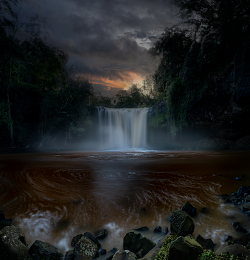 Killen Falls on a stormy sunset