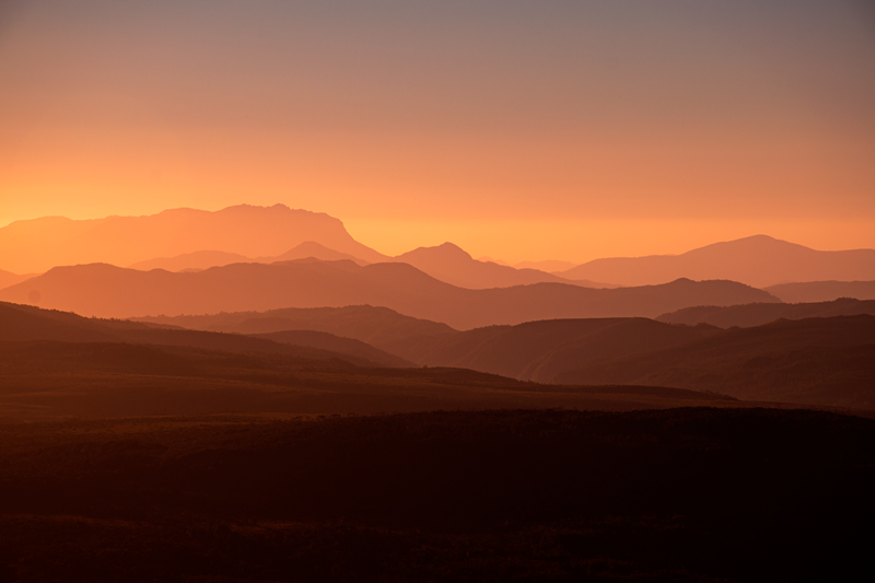 Sunset atop Mt, Oaklie, Tasmania Western Australia